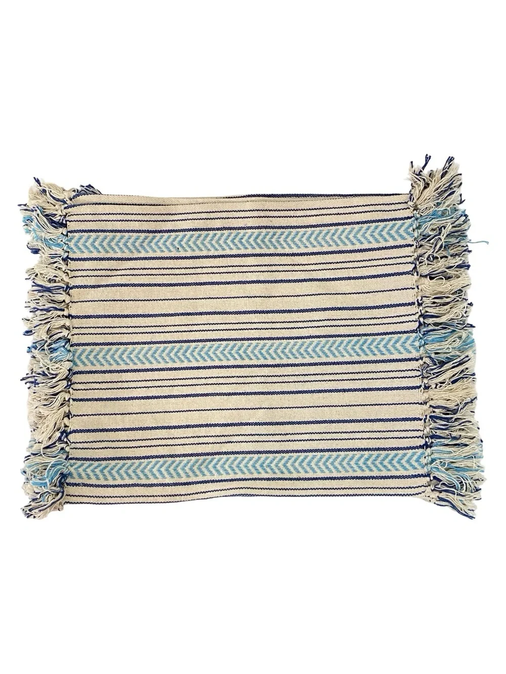 Isaac Mizrahi Placemat Set 4 One Size 6 Total Cotton Striped Blue Fringe Boho